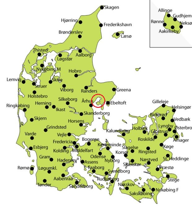 Danmarkskort - Kal&oslash;